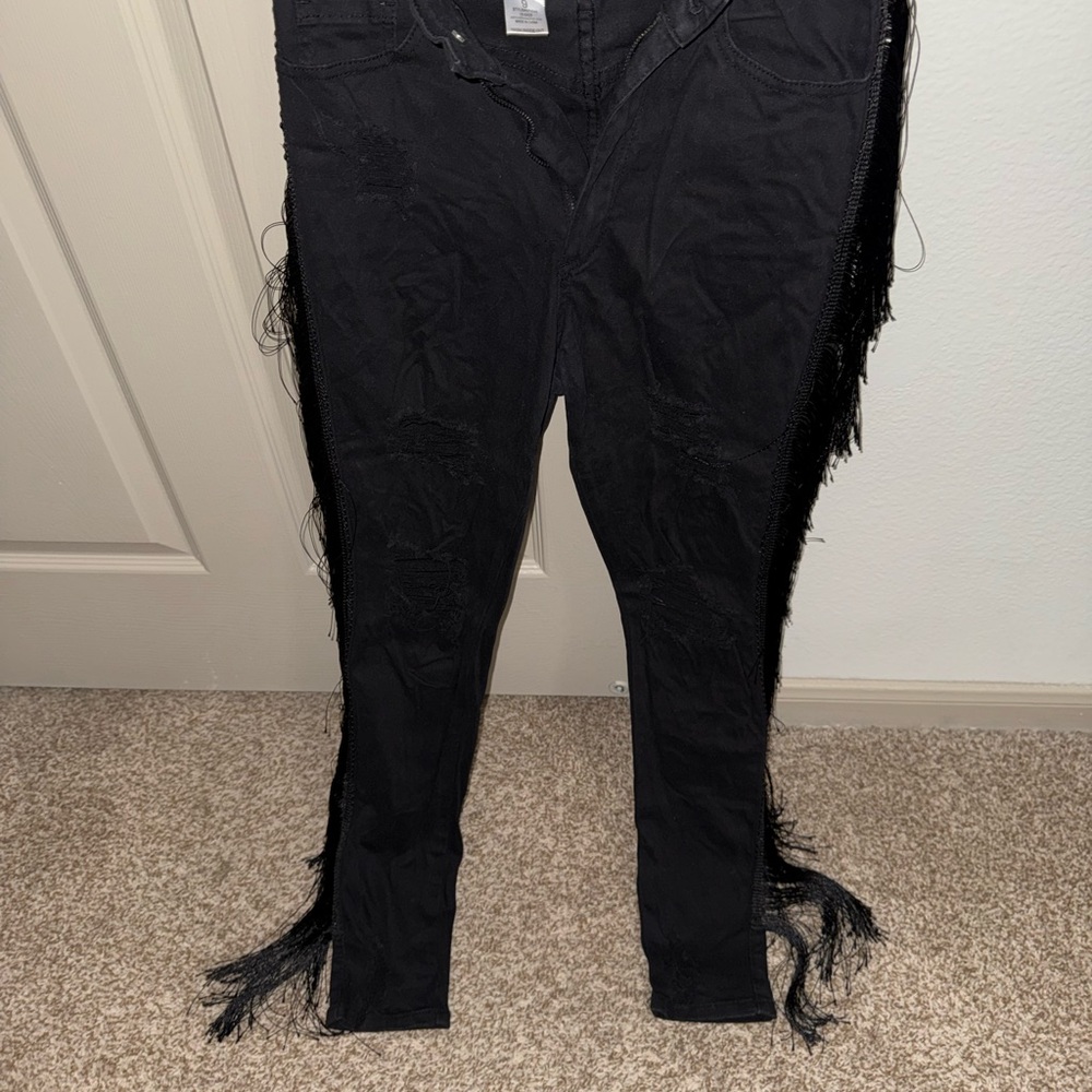 Black Fringe Pants